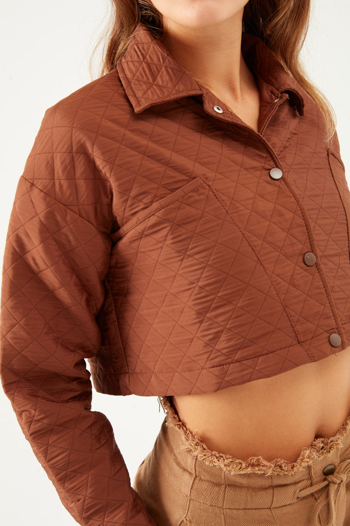 Quilted Crop Jacket Brown