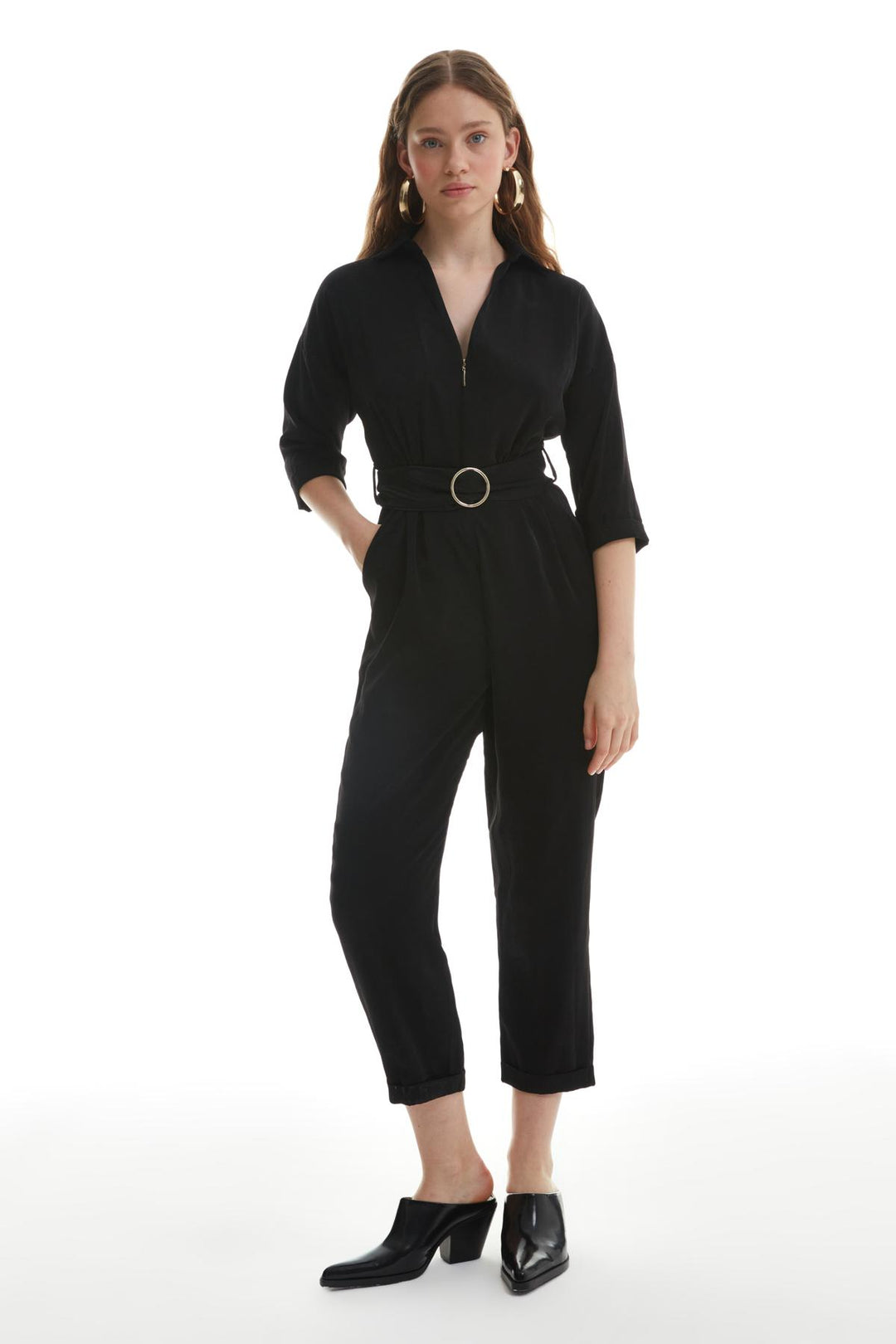 Fermuar Detaylı Tulum Siyah