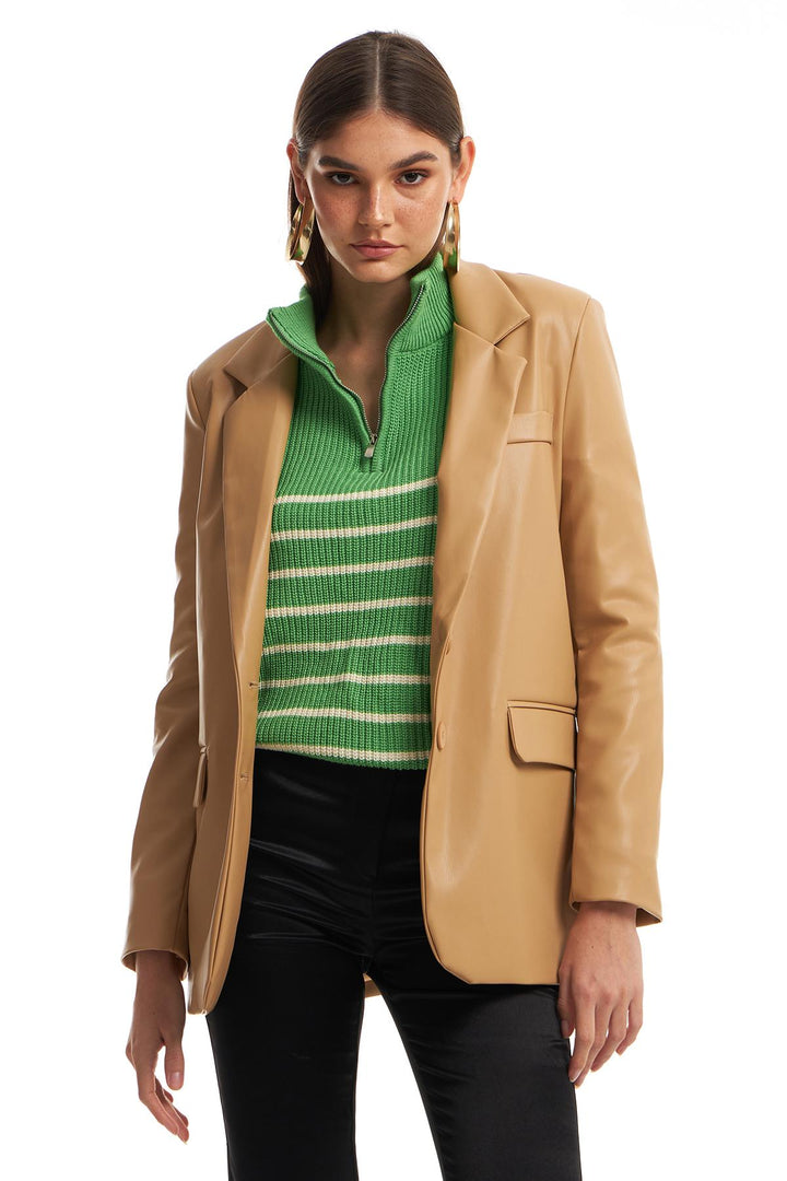 Blazer Deri Ceket Camel