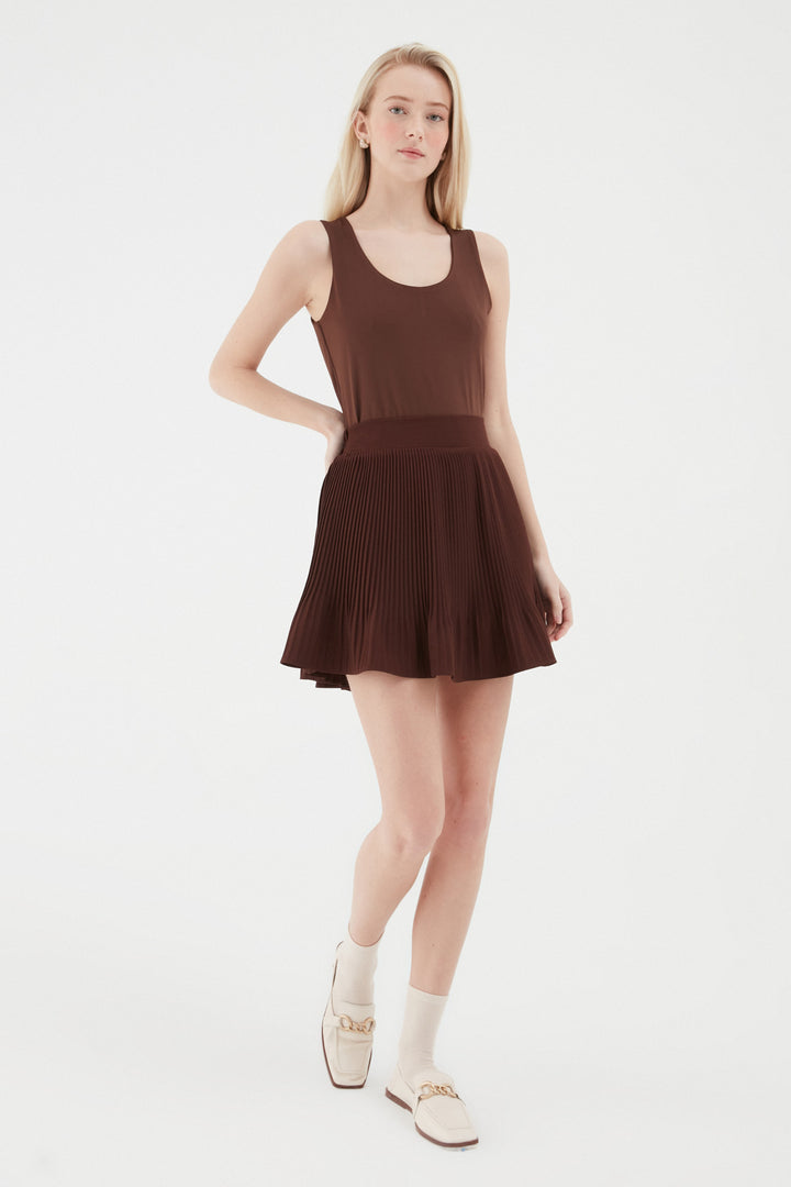 Pleated Short Mini Skirt Brown