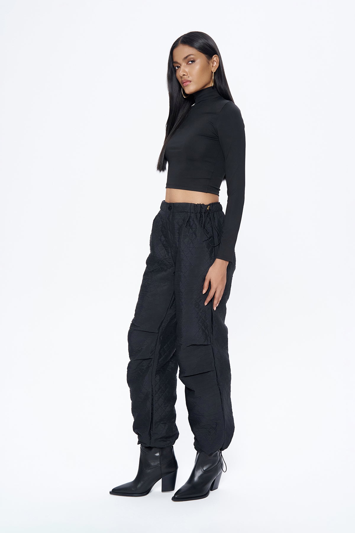 Quilted Parachute Pants Black