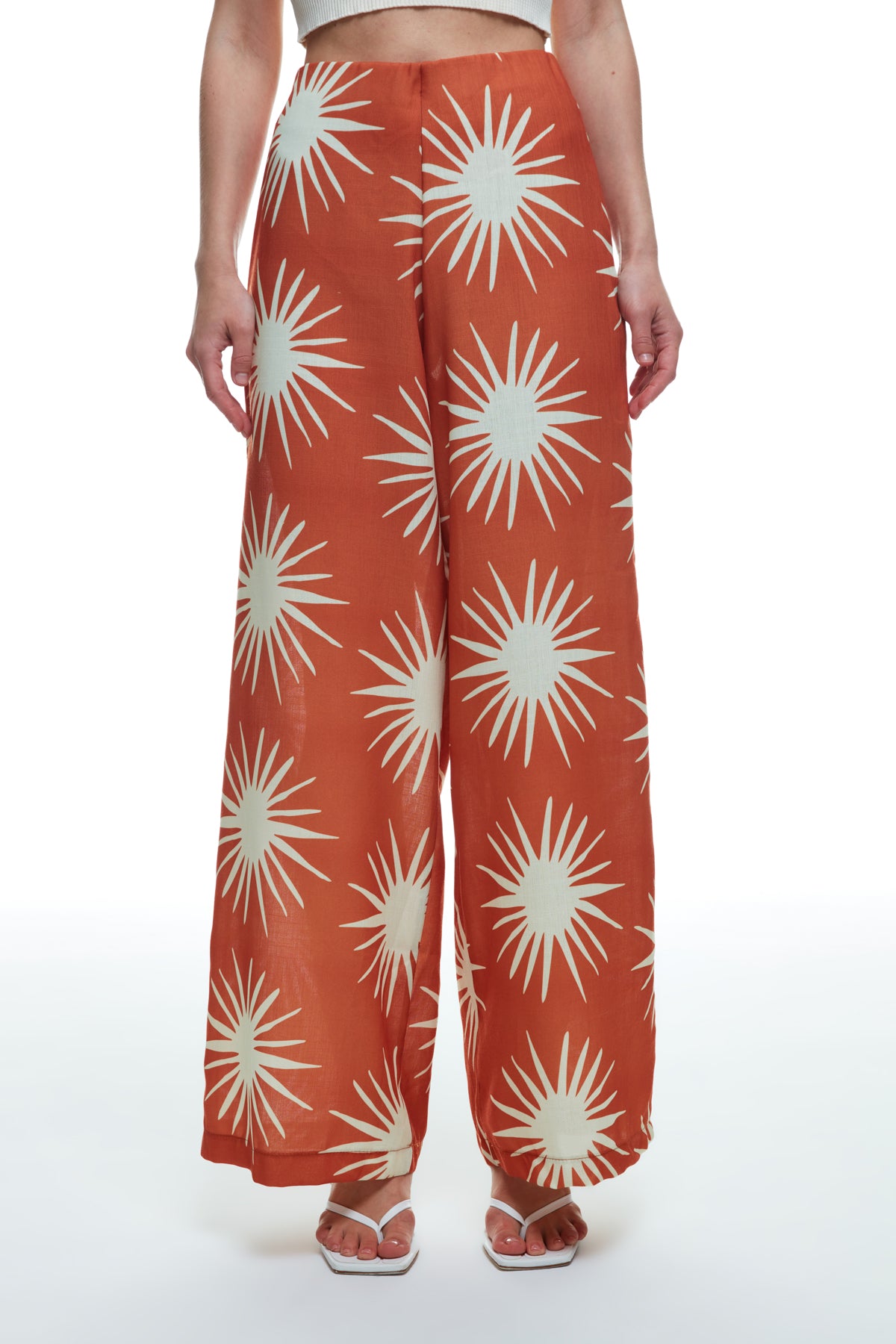 Patterned High Waist Wide Leg Trousers Tile