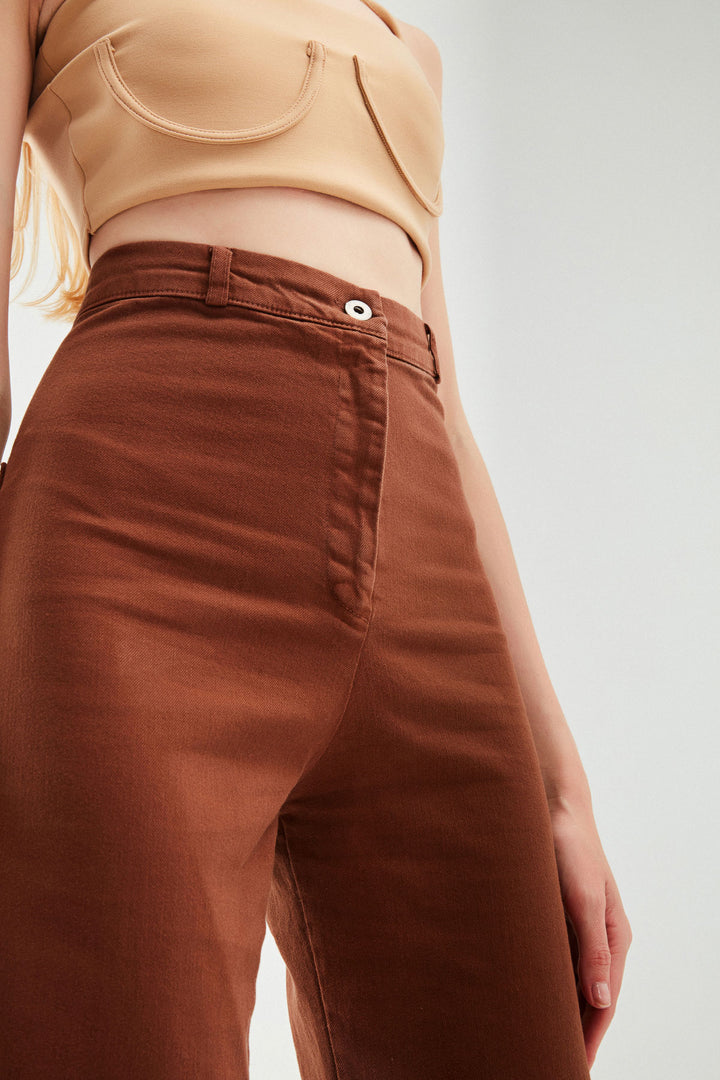 High Waist Gabardine Trousers Brown