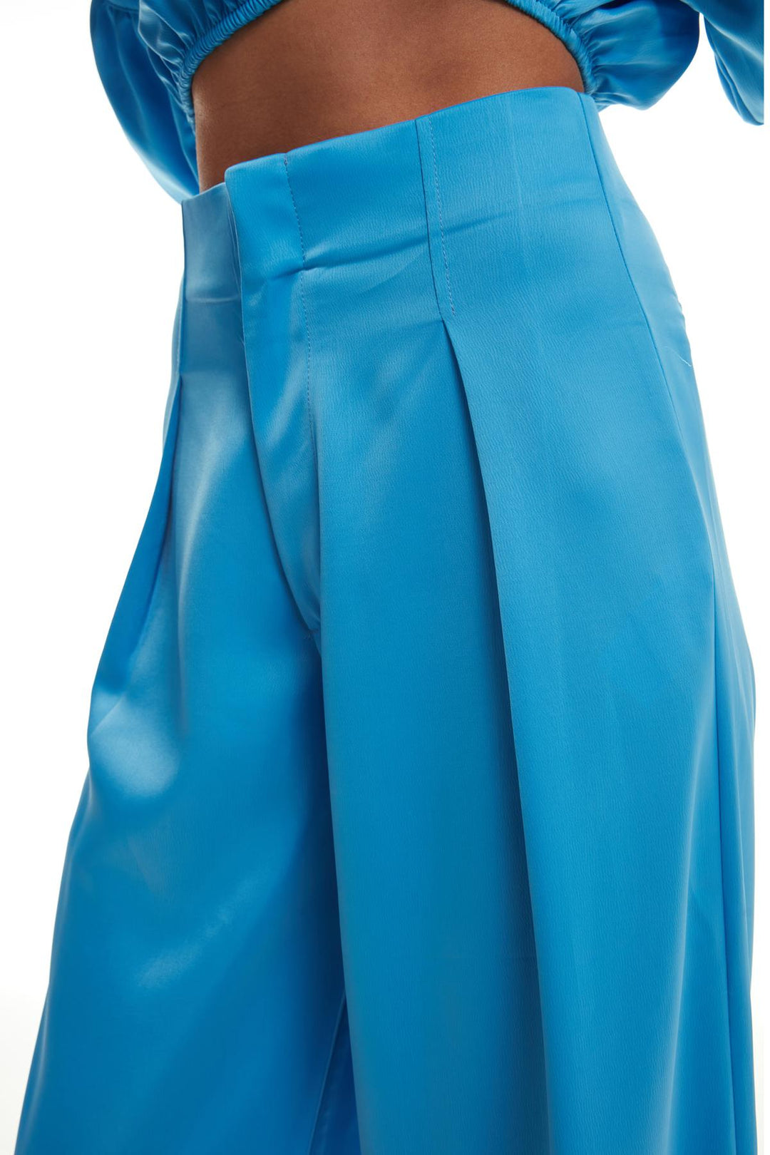 High Waist Satin Wide Leg Trousers Blue