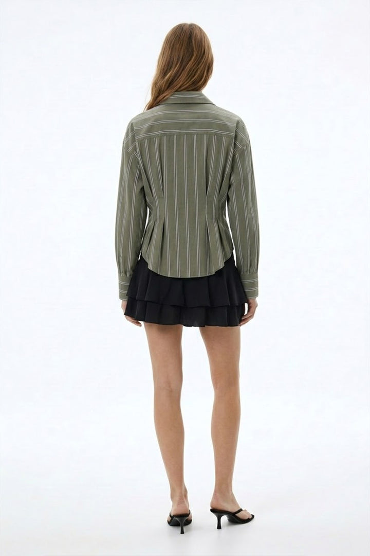 Çizgili Bele Oturan Gömlek Haki