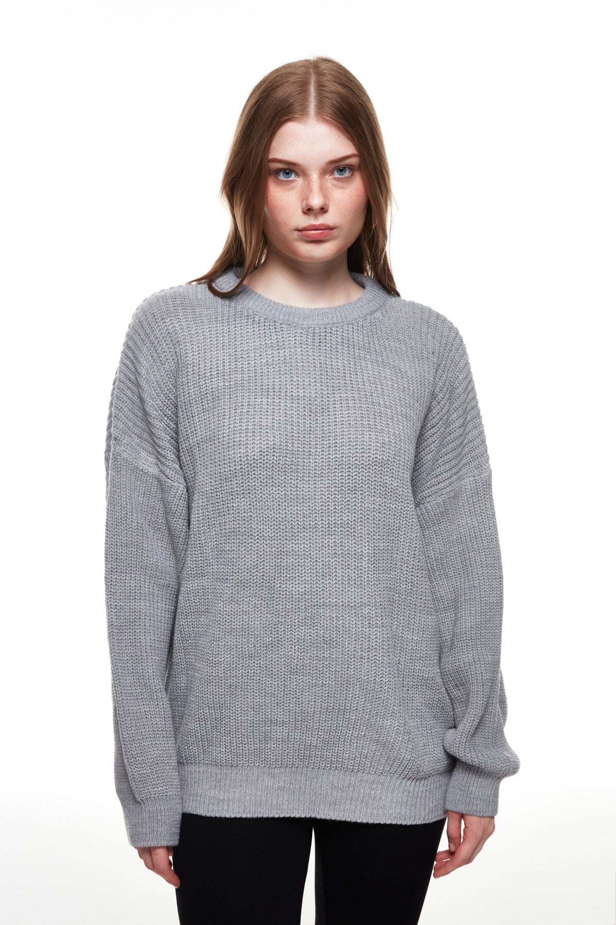 Crew Neck Knitted Sweater Gray