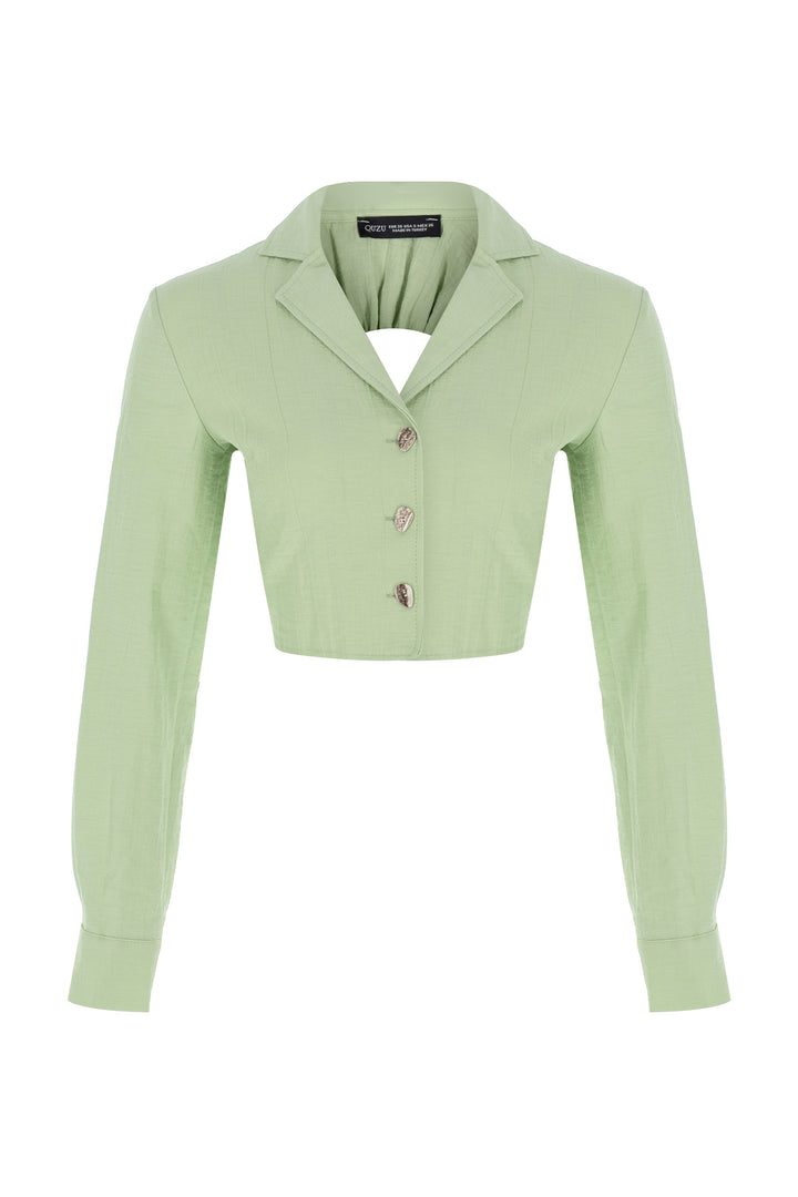 Sırt Bağlama Detaylı Crop Gömlek Mint