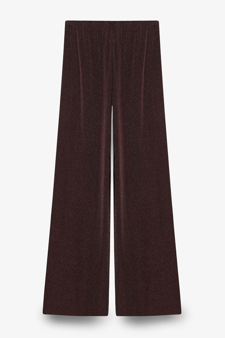 Simli Beli Bağcıklı Bol Paça Pantolon Kahverengi