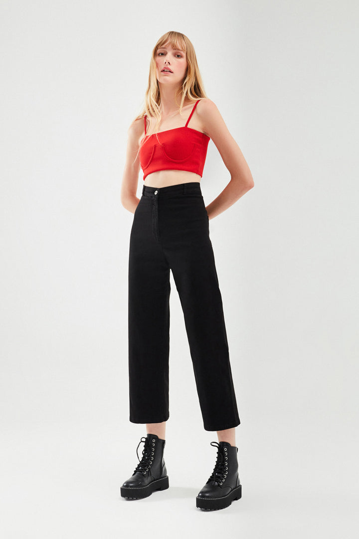 High Waist Gabardine Trousers Black