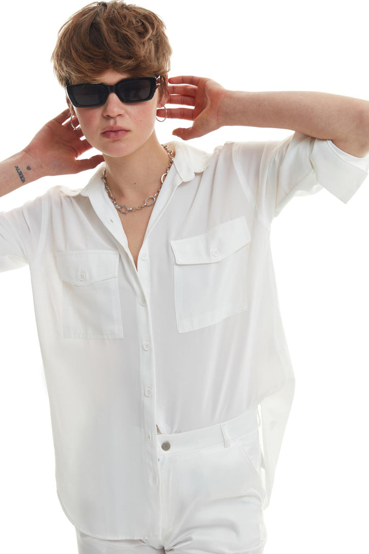 Çift Cepli Gömlek Ekru