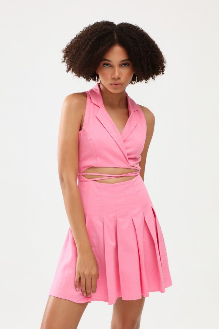 Cut Out Bağlamalı Elbise Şeker Pembe