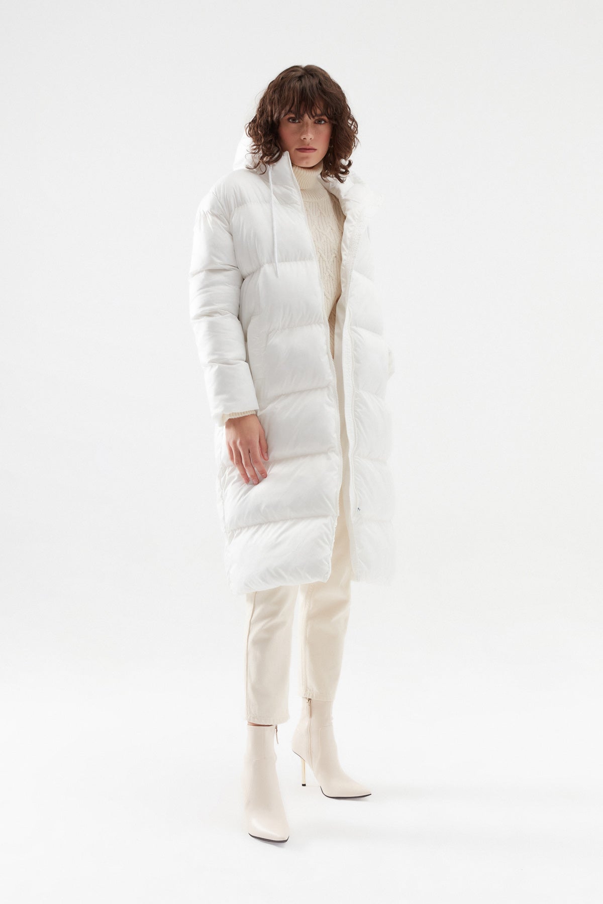 Hooded Long Inflatable Coat White