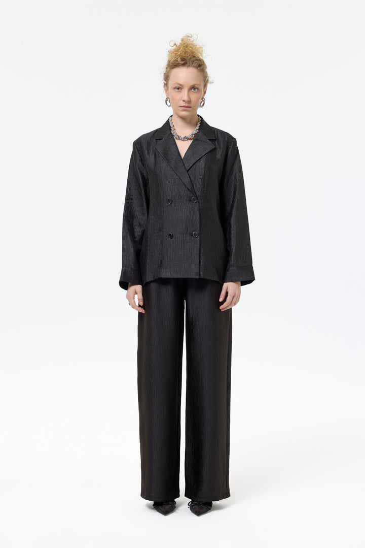 Dokulu Oversize Blazer Ceket Siyah