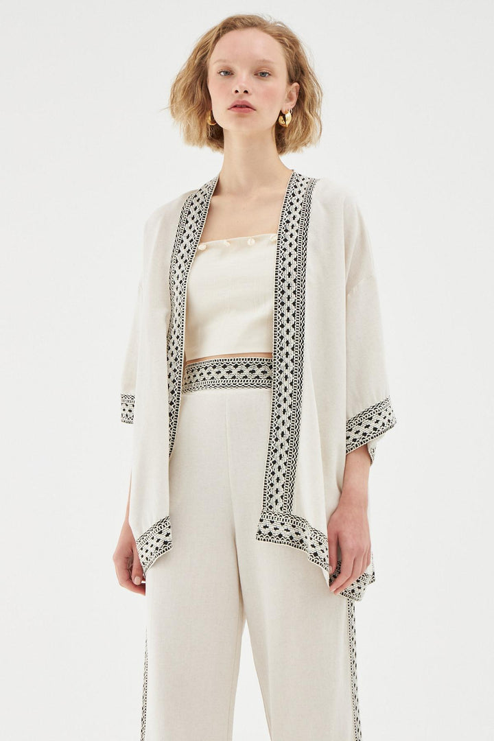Striped Detailed Kimono Natural