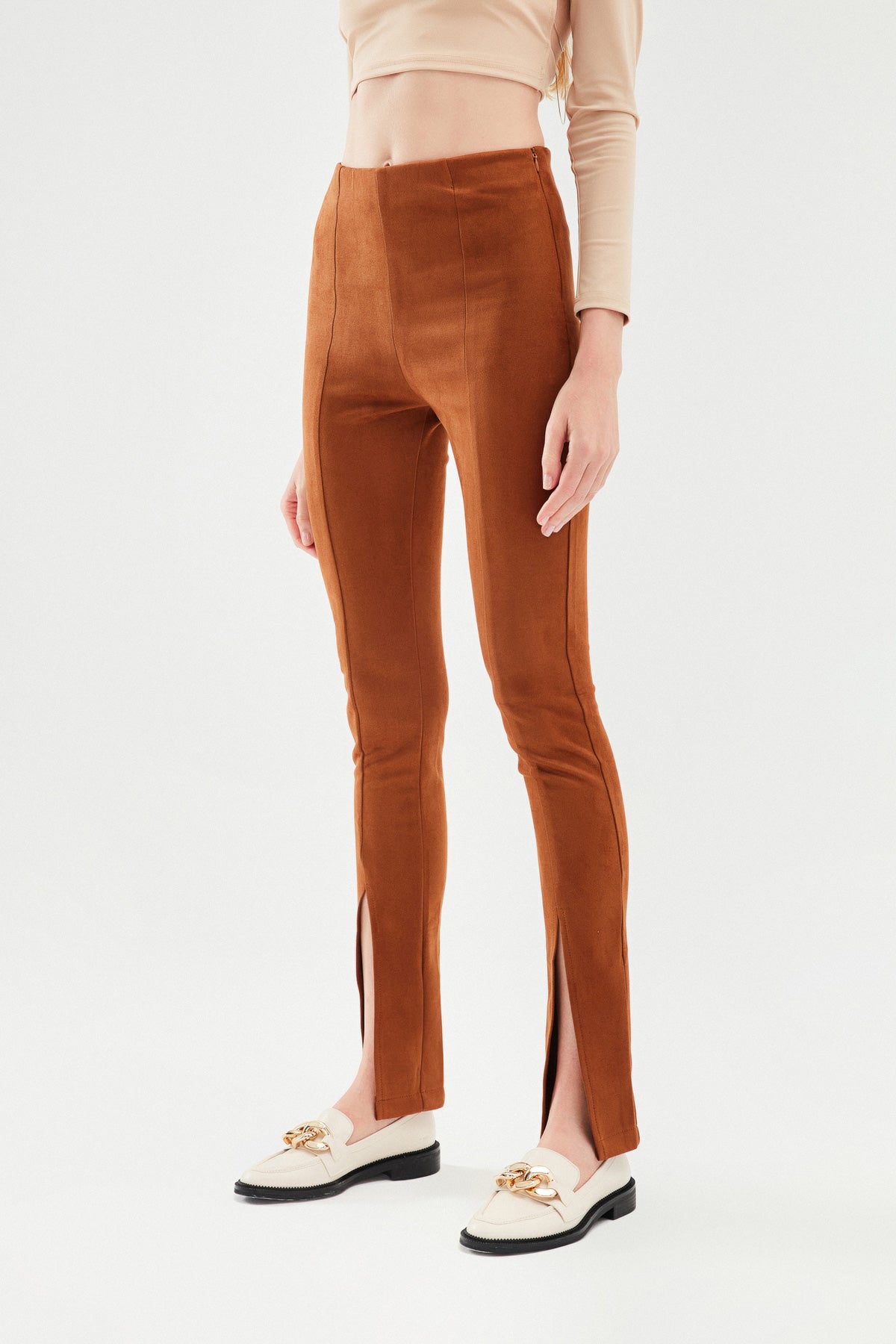 Slit Suede Trousers Brown