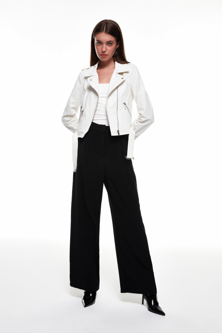 Pocket Biker Leather Jacket White