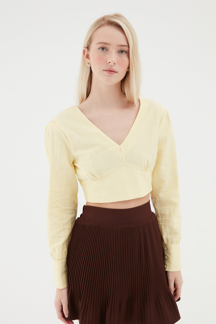 Low Back Crop Blouse Yellow