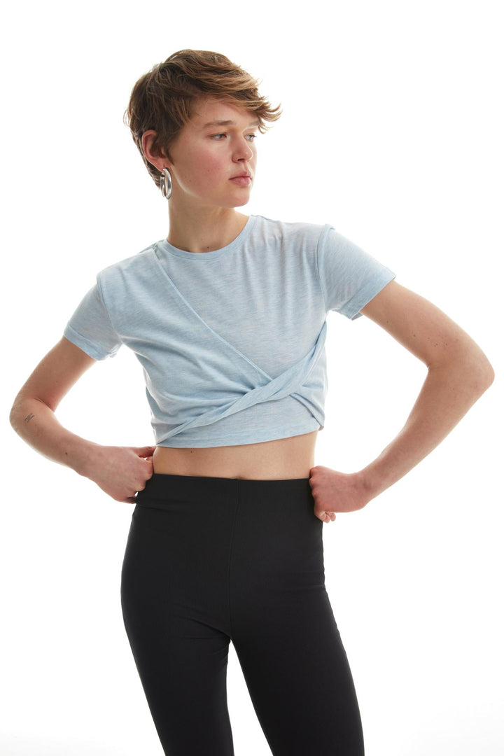 Düğüm Detaylı Crop Tişört Mavi