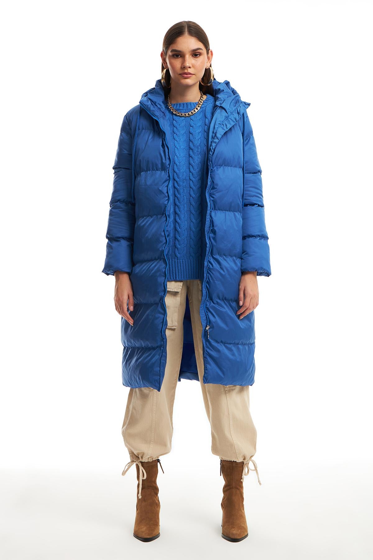 Hooded Long Inflatable Coat Indigo