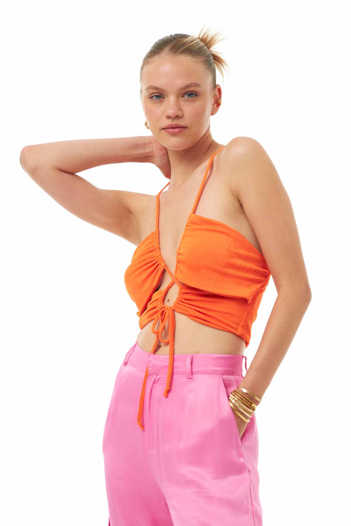 Cross Back Crop Blouse Orange