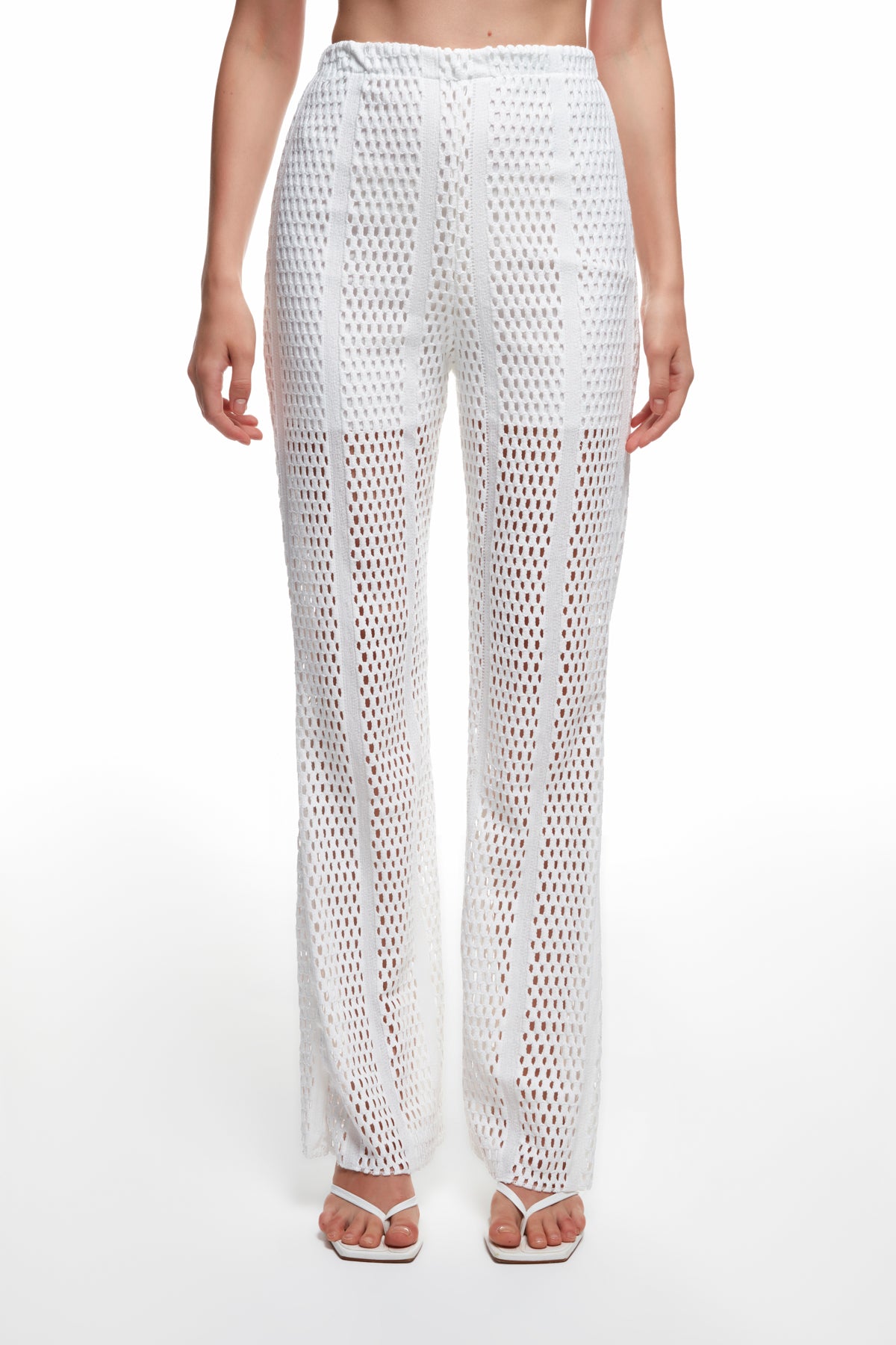 Openwork Detailed High Waist Trousers Ecru