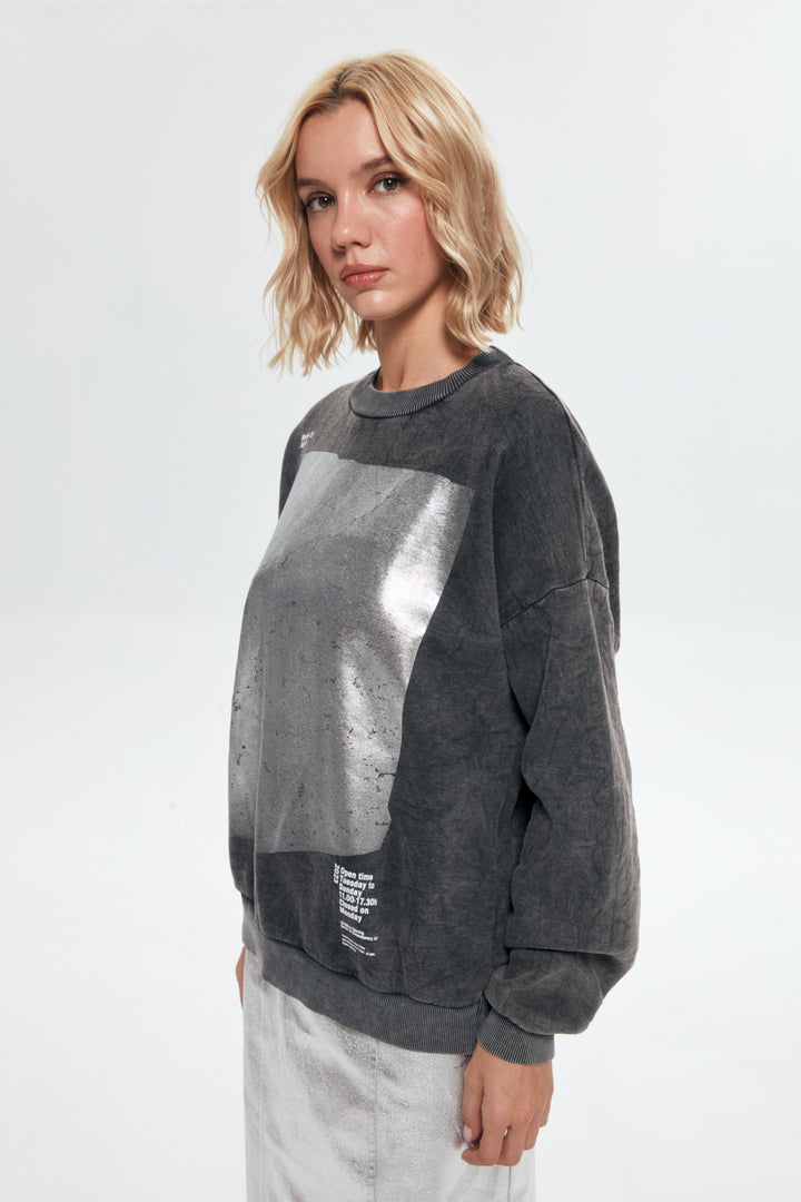 Folyo Baskılı Sweatshirt Antrasit