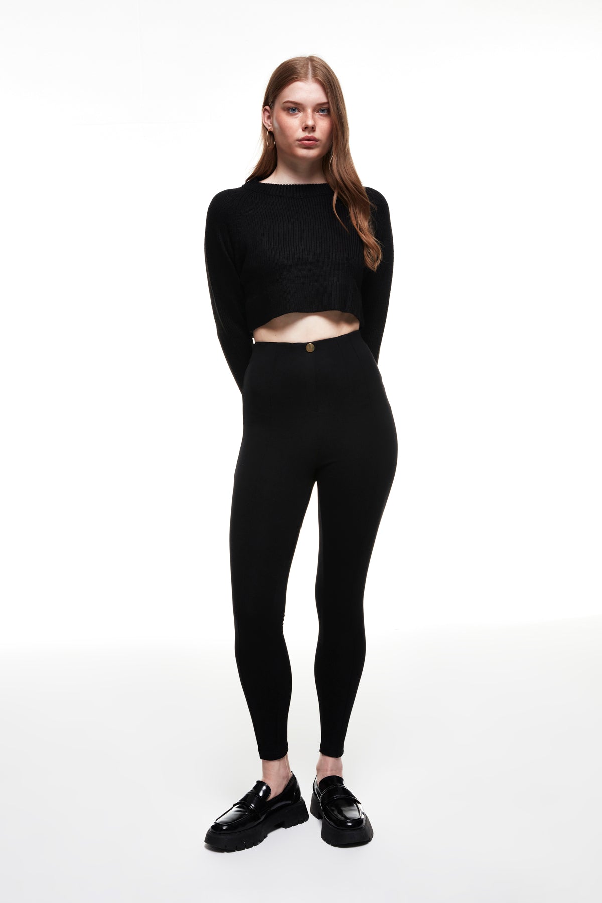 Button Detailed Gatherer Leggings Black