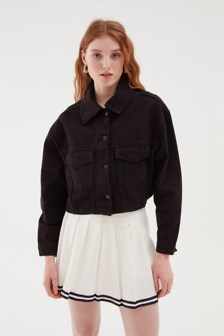 Crop Denim Jacket Black
