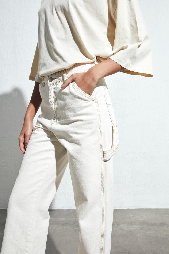 Wide Leg Cargo Jeans Stone