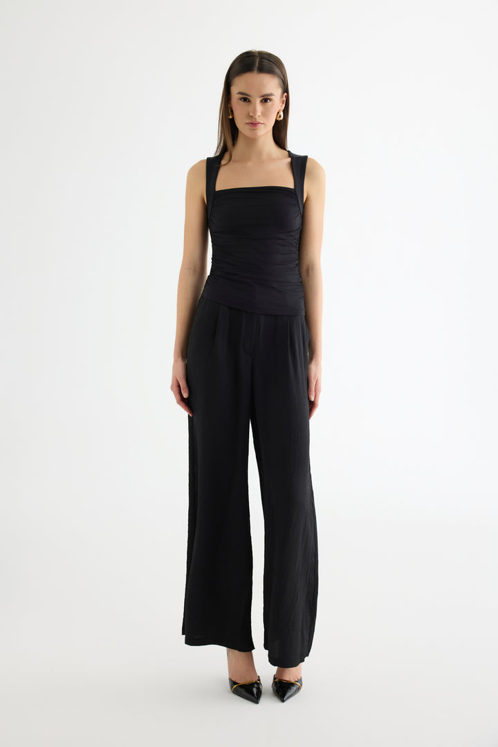 Büzgülü Kolsuz Bluz Siyah