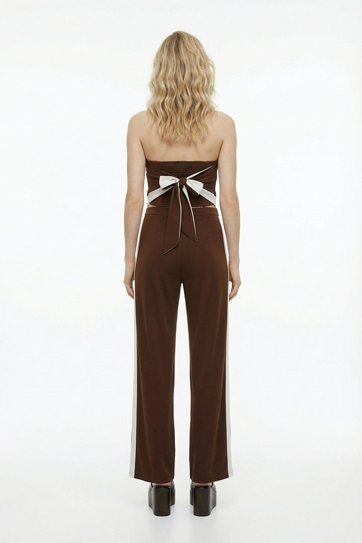 Sırtı Gipeli Straplez Crop Bluz Kahverengi