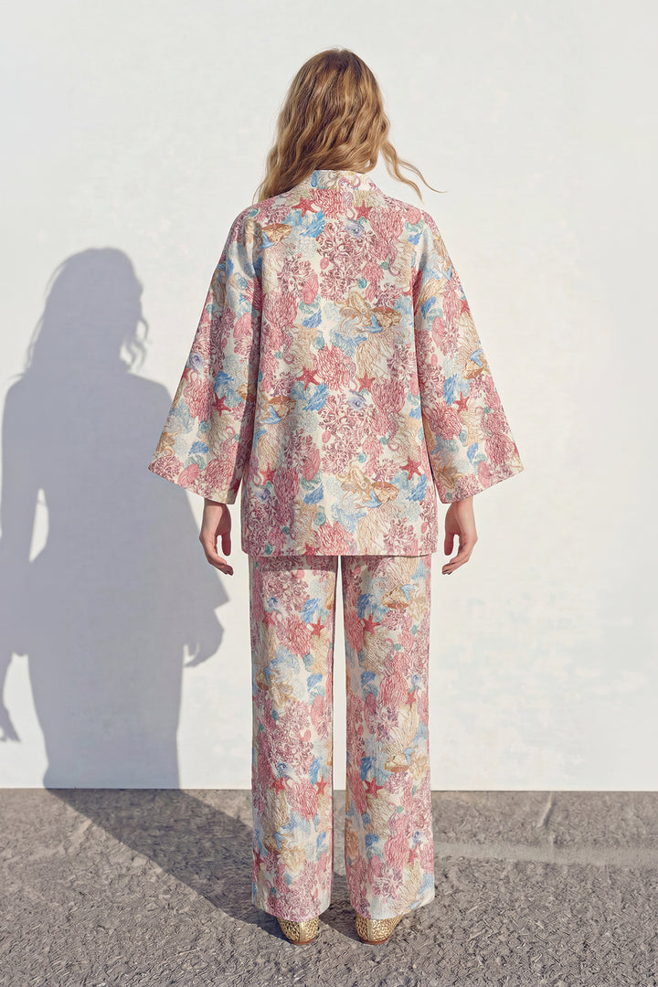 Çiçek Desenli Kısa Kimono Pembe