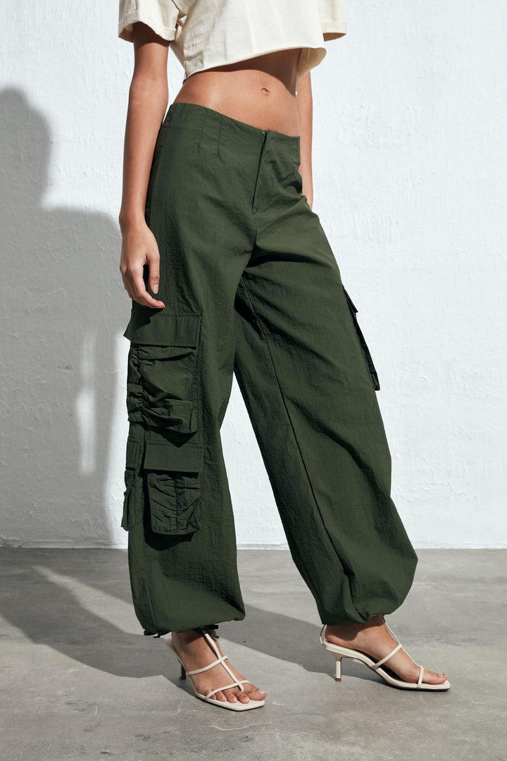 Elastic Parachute Trousers Khaki
