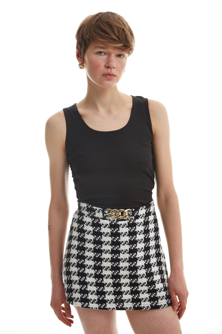 Gingham Tweed Short Skirt Ecru