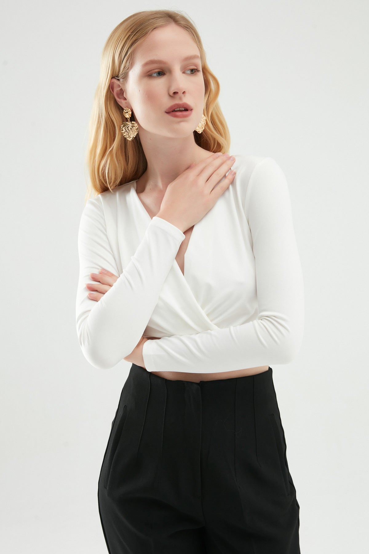 Double Breasted Crop Blouse White