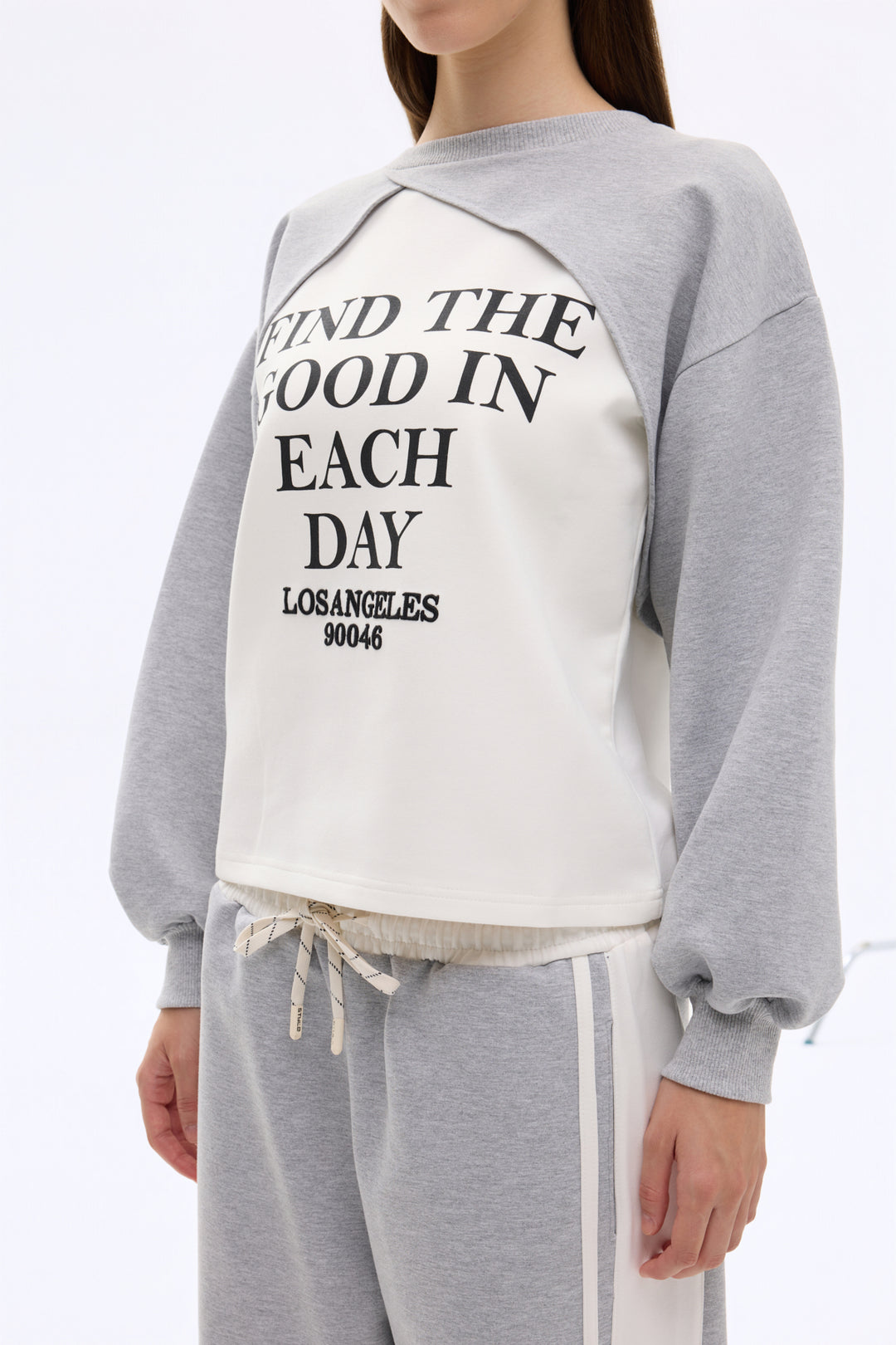 Match Detaylı Yazı Baskılı Bisiklet Yaka Sweatshirt Gri