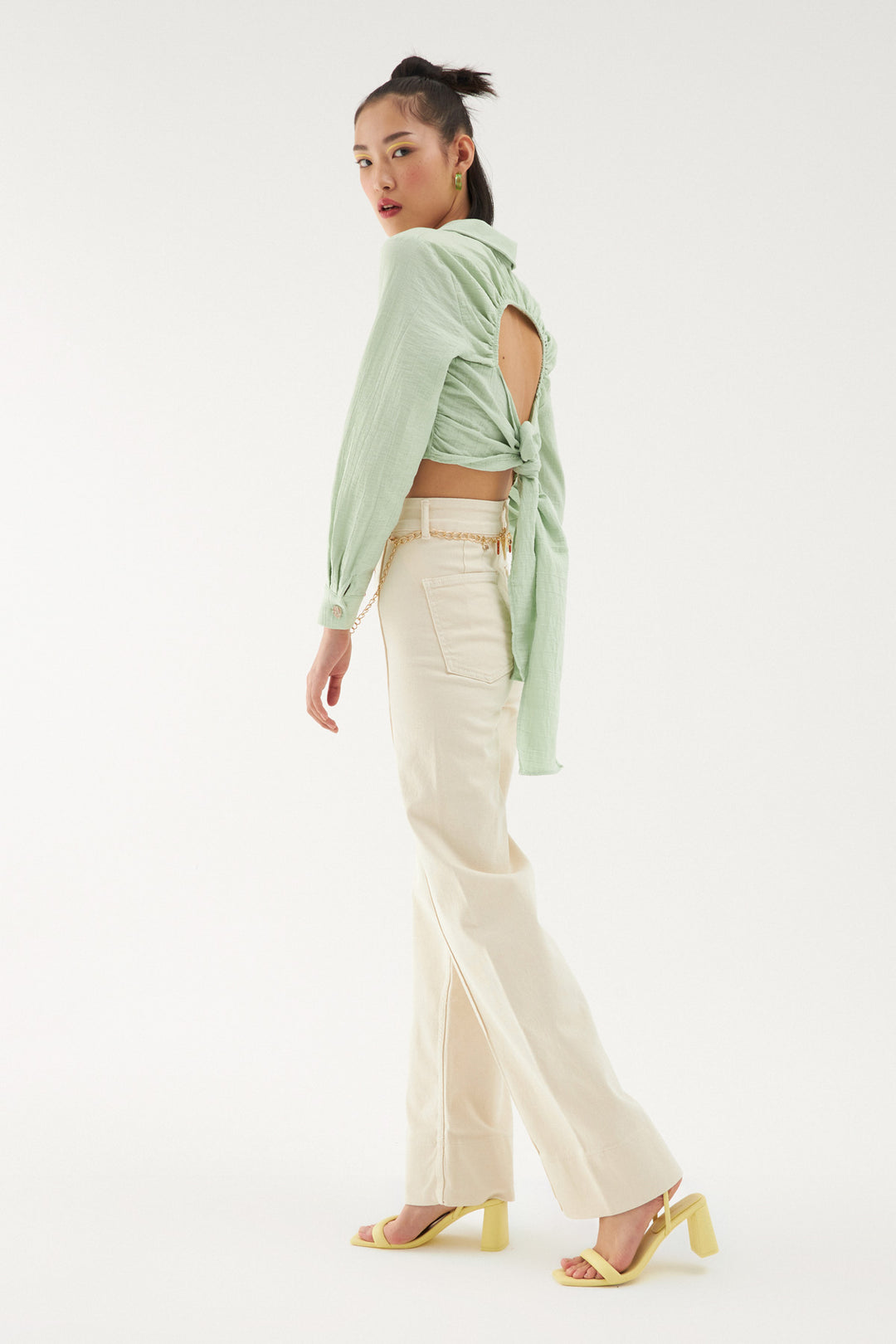 Sırt Bağlama Detaylı Crop Gömlek Mint