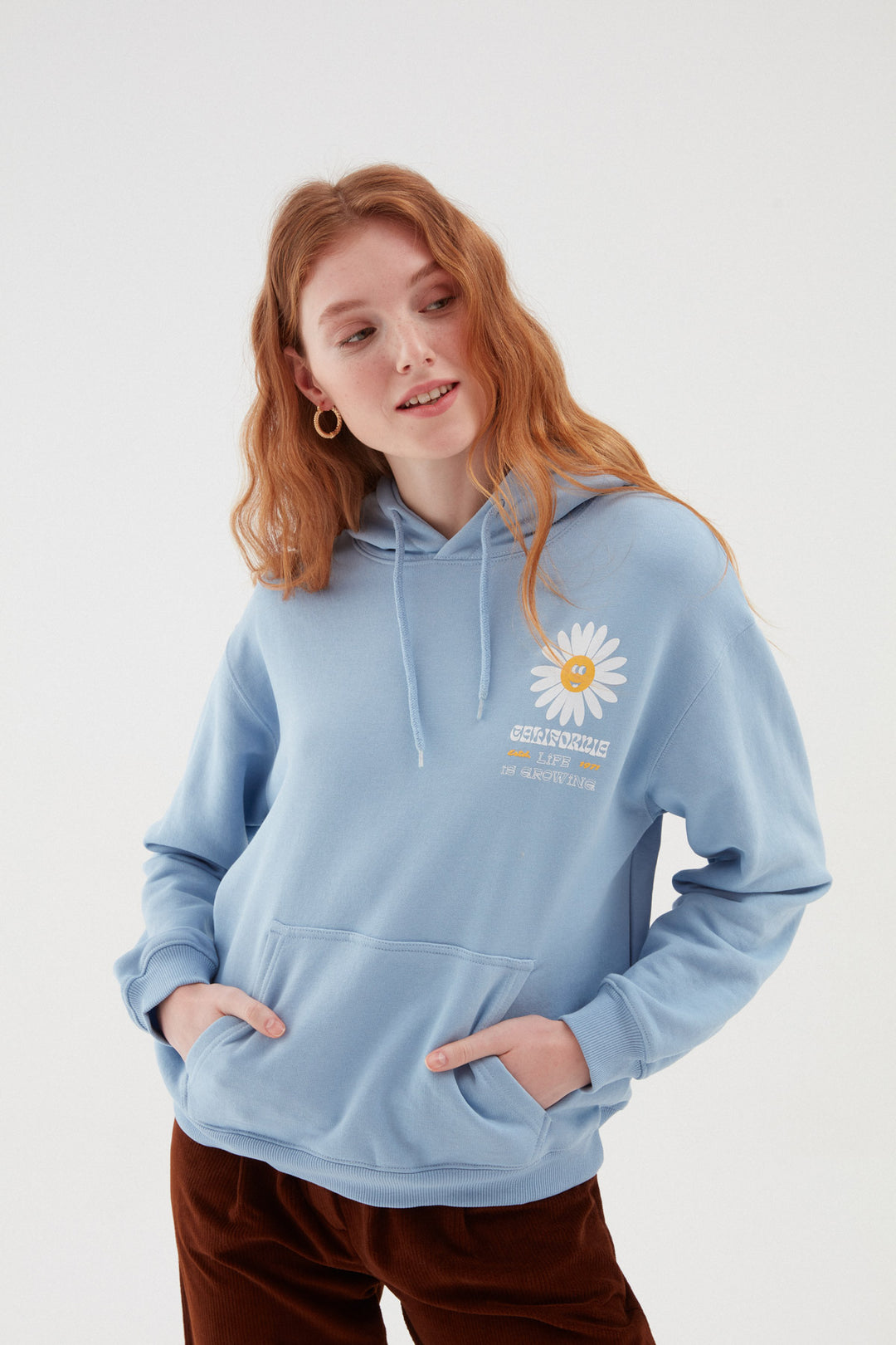 Papatya Baskılı Sweatshirt Bebe Mavi