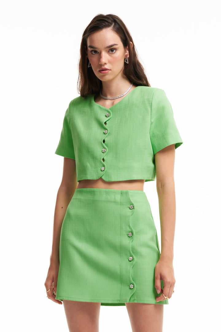 Stone Detailed Mini Skirt Green