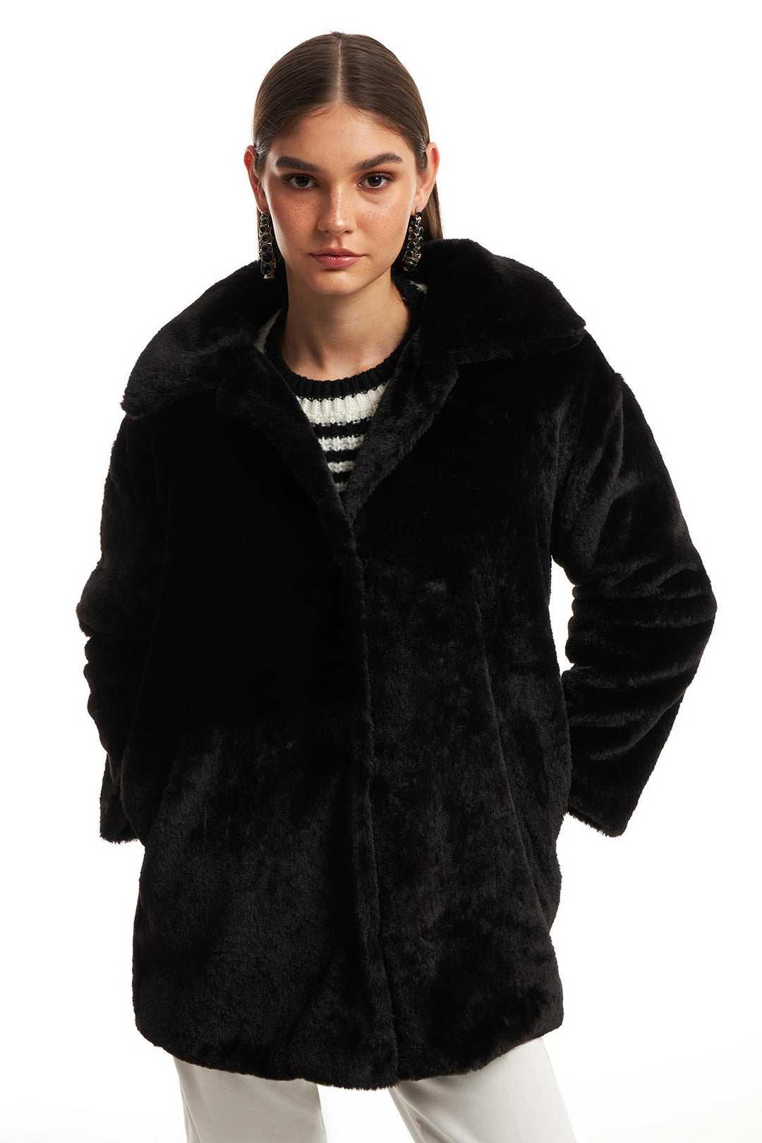 Cepli Peluş Mont Siyah