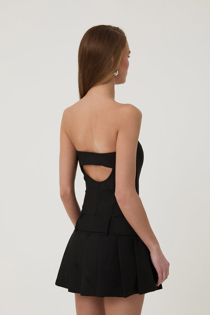 Kemer Aksesuarlı Straplez Mini Elbise Siyah