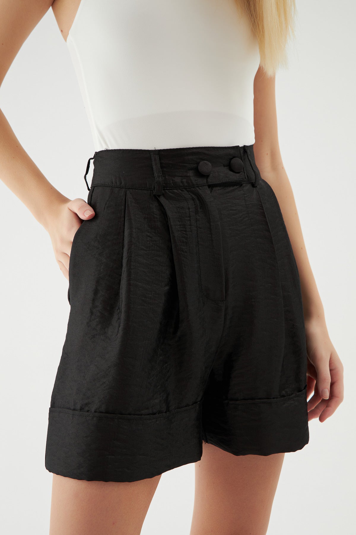 High Waist Double Leg Shorts Black