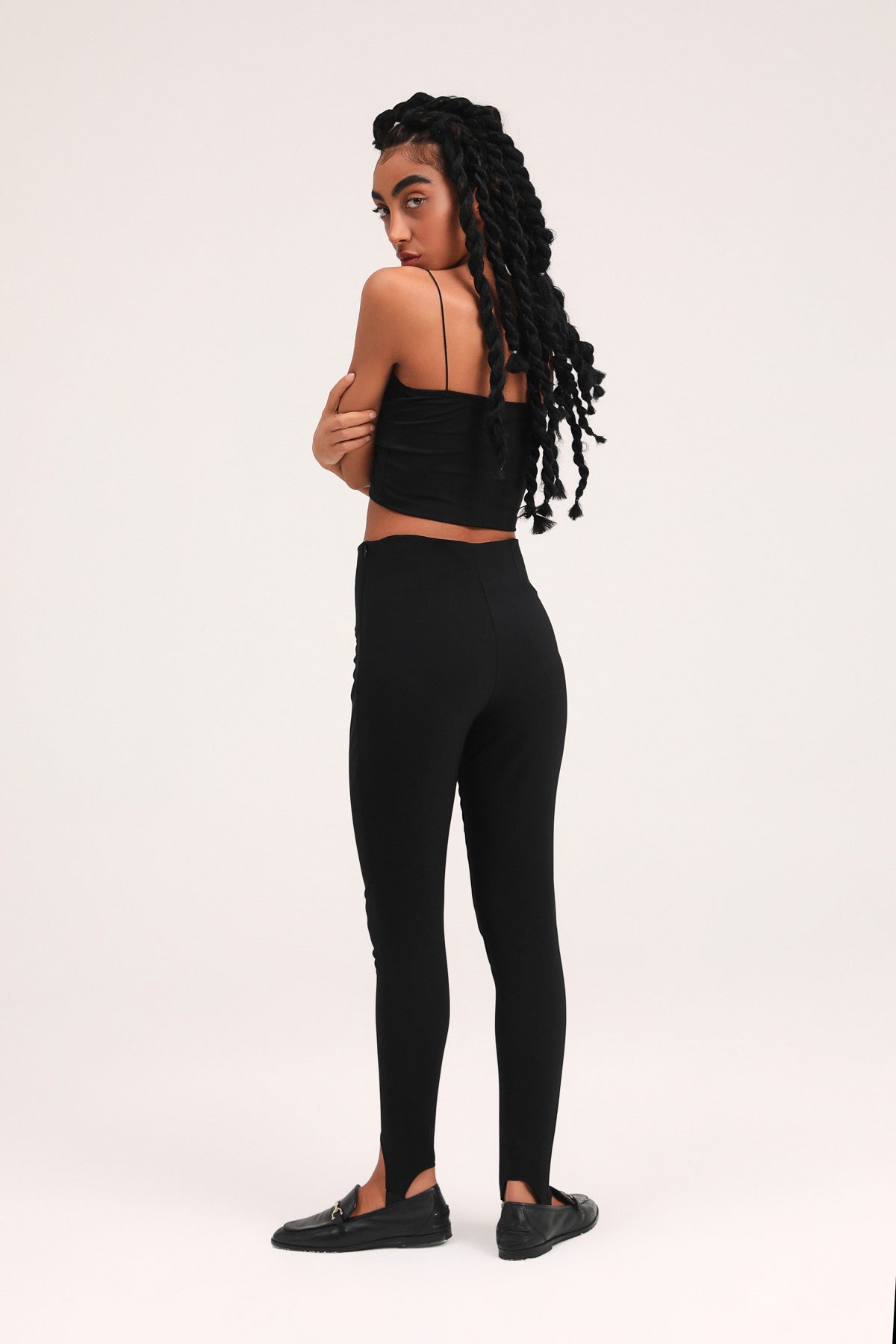 High Waist Leggings With Foot Band Black