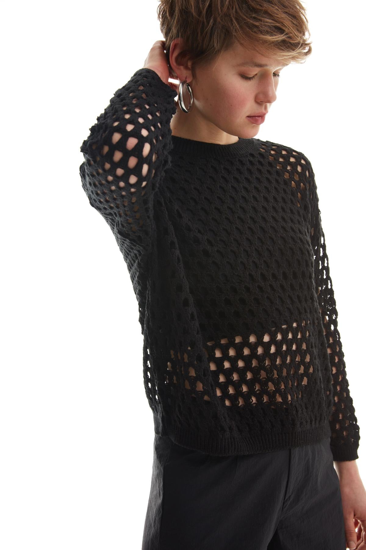 Openwork Detailed Fine Knitwear Black