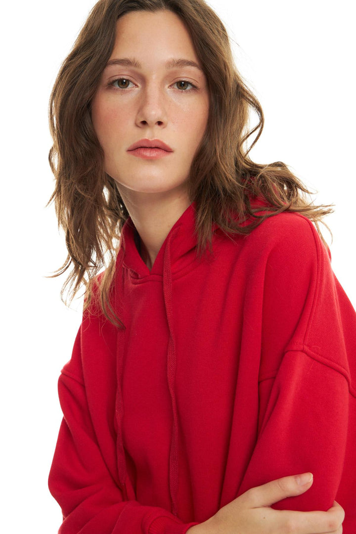 Hooded Kangaroo Pocket Sweatshirt Red