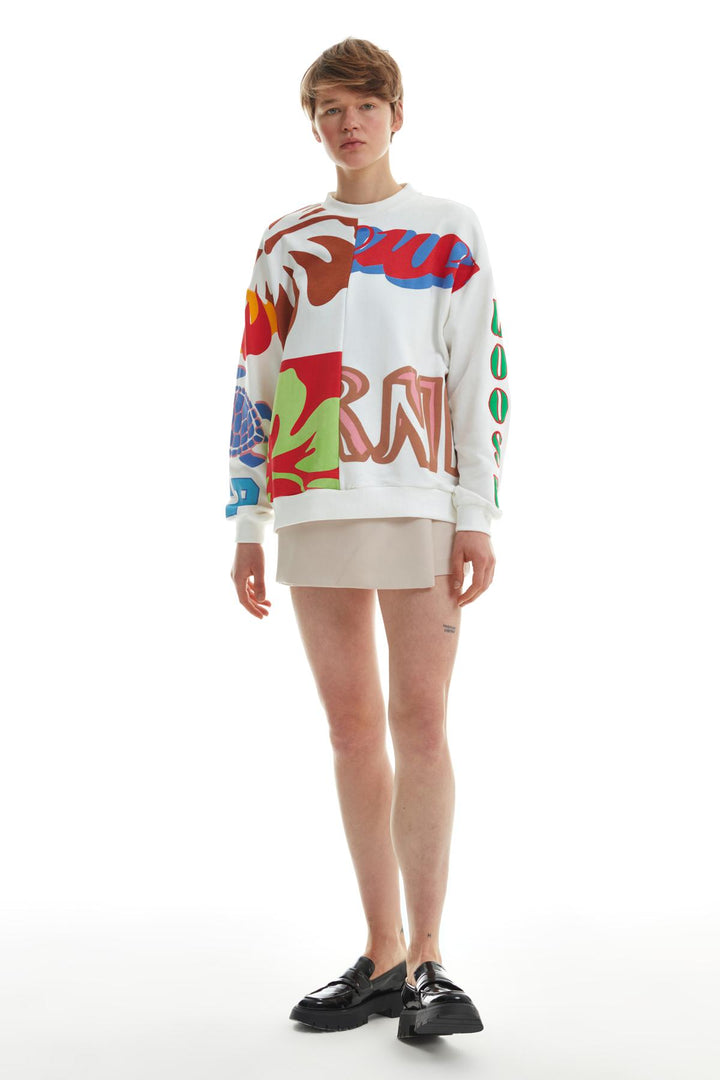 Color Printed Sweatshirt Ecru