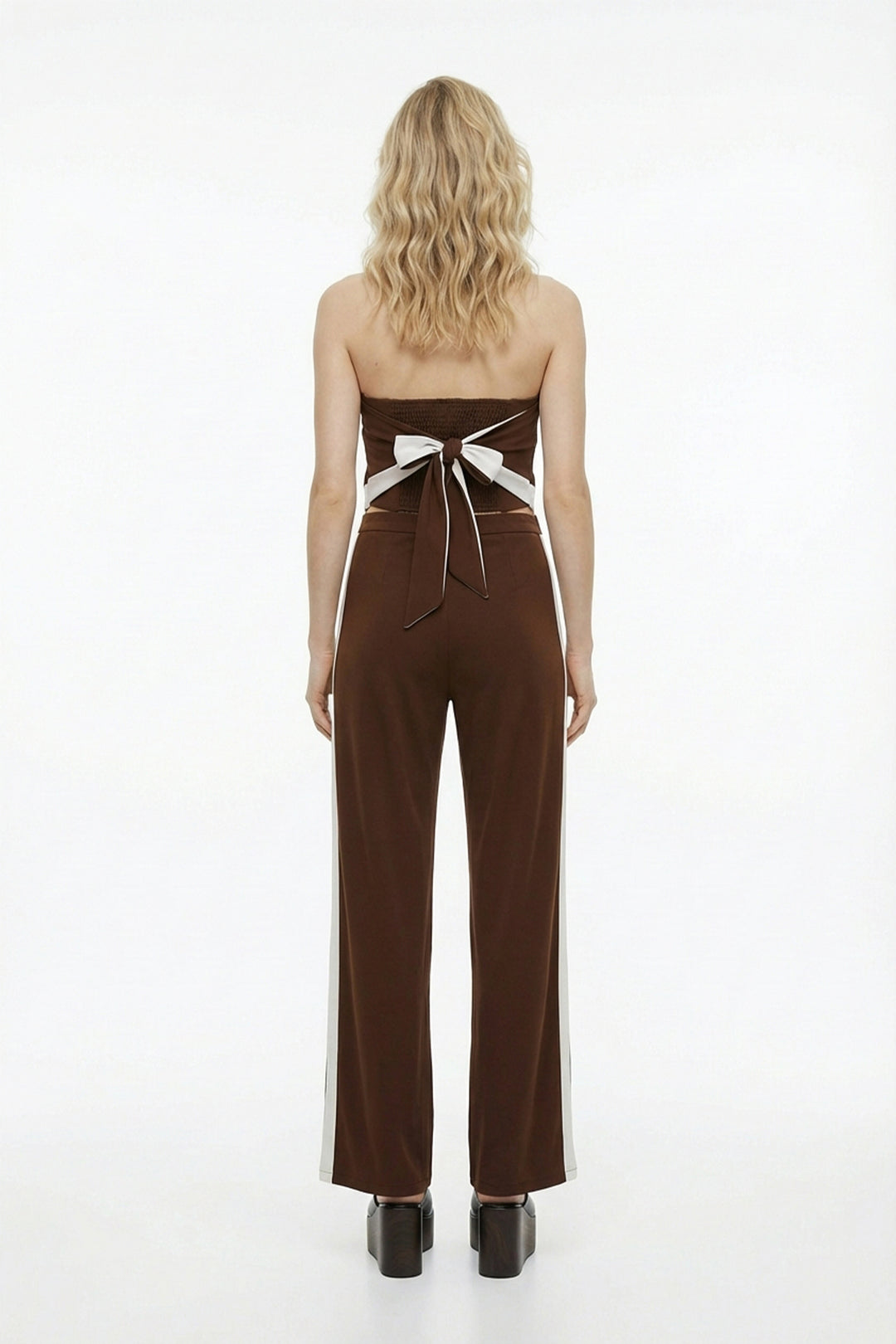 Sırtı Gipeli Straplez Crop Bluz Kahverengi