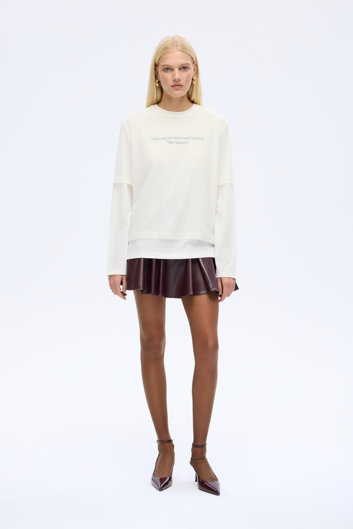 Tül Tişört Garnili Oversize Sweatshirt Ekru