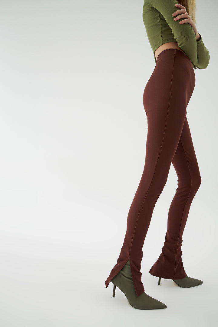 Yanı Yırtmaçlı Pantolon Kahverengi