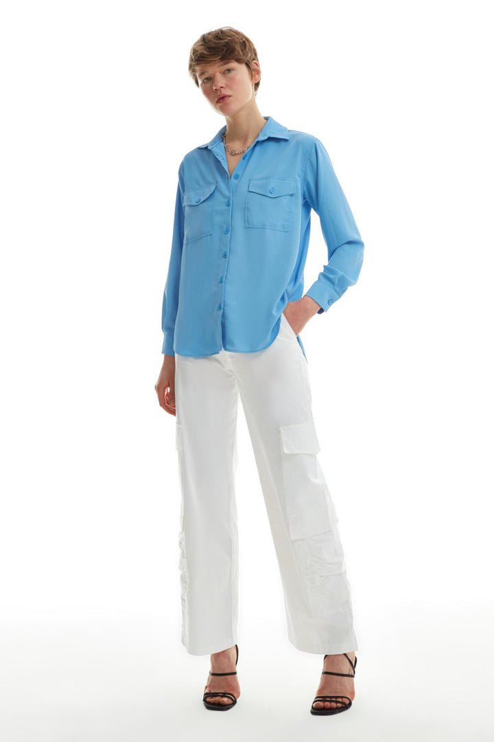 Çift Cepli Gömlek Mavi